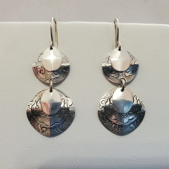 Silpada Sterling Dangle Textured Discs Earrings - Picture 11 of 15